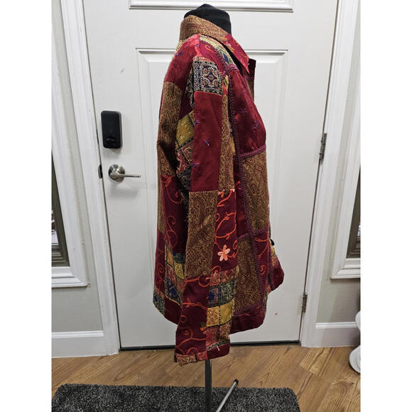 Vintage TanJay Embroidered Patchwork Jacket SZ M Buttons 100% Cotton Art to Wear - Picture 3 of 5